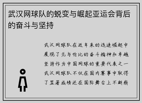 武汉网球队的蜕变与崛起亚运会背后的奋斗与坚持